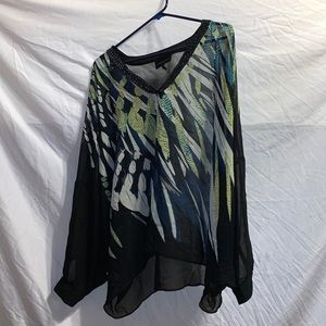 black blouse with feather designs